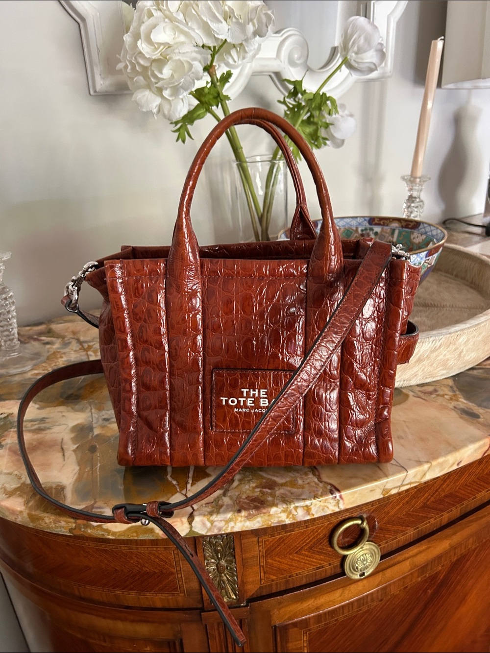 Marc Jacobs The Small Tote Cognac Croc-Embossed Tote